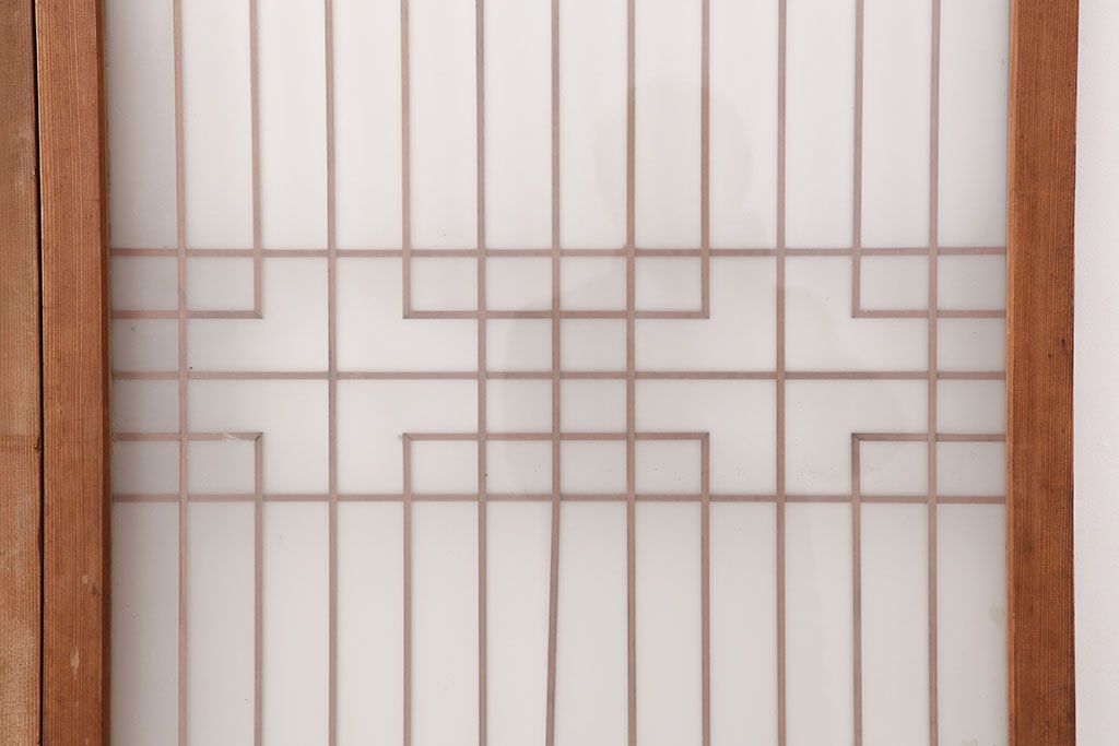 アンティーク建具　腰板ケヤキ　組子が魅力の大額入りガラス戸4枚セット(引き戸、建具)(R-036781)