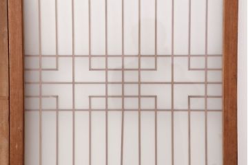 アンティーク建具　腰板ケヤキ　組子が魅力の大額入りガラス戸4枚セット(引き戸、建具)(R-036781)