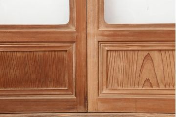 アンティーク建具　腰板ケヤキ　組子が魅力の大額入りガラス戸4枚セット(引き戸、建具)(R-036781)