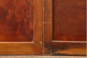 アンティーク建具　腰板ケヤキ　裏障子付き　桟が存在感を放つ格子戸2枚セット(ガラス帯戸、引き戸、建具)(R-036782)