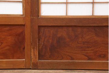 アンティーク建具　腰板ケヤキ　裏障子付き　桟が存在感を放つ格子戸2枚セット(ガラス帯戸、引き戸、建具)(R-036782)