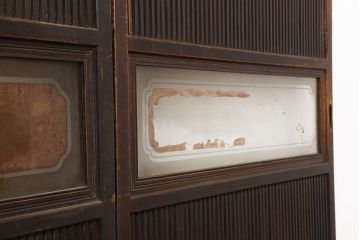 アンティーク建具　腰板ケヤキ材　裏ガラス入り　和の雰囲気高める格子戸2枚セット(ガラス帯戸、引き戸、建具)(R-036783)