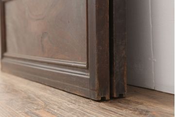 アンティーク建具　腰板ケヤキ材　裏ガラス入り　和の雰囲気高める格子戸2枚セット(ガラス帯戸、引き戸、建具)(R-036783)