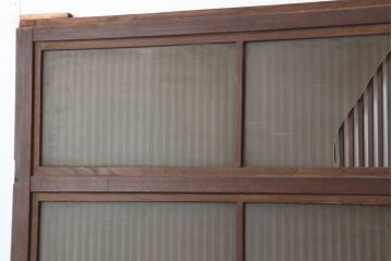 アンティーク建具　腰板ケヤキ材　裏ガラス入り　和の雰囲気高める格子戸2枚セット(ガラス帯戸、引き戸、建具)(R-036783)