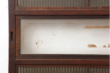 アンティーク建具　腰板ケヤキ材　裏ガラス入り　和の雰囲気高める格子戸2枚セット(ガラス帯戸、引き戸、建具)(R-036783)