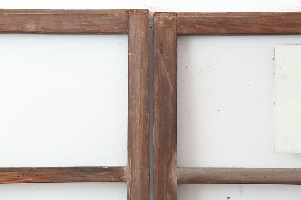 アンティーク建具　腰板ケヤキ　昭和初期　レトロなガラス戸2枚セット(引き戸、建具)(R-036785)