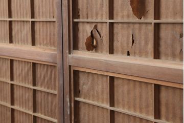 アンティーク建具　明治大正期　幅狭　レトロな雰囲気が魅力の裏障子付き格子戸3枚セット(建具、引き戸)(R-036787)