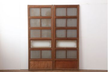 アンティーク建具　昭和中期　裏ガラス付き　和モダンなインテリアにおすすめな格子戸2枚セット(建具、引き戸)(R-036788)