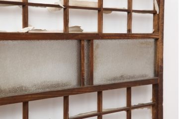 アンティーク建具　昭和初期　シンプルな木製フレームの障子戸2枚セット(建具、引き戸)(R-036789)