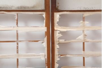 アンティーク建具　昭和初期　シンプルな木製フレームの障子戸2枚セット(建具、引き戸)(R-036789)