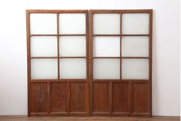 アンティーク建具　昭和初期　レトロな雰囲気が魅力の大きな窓2枚セット　(R-036791)