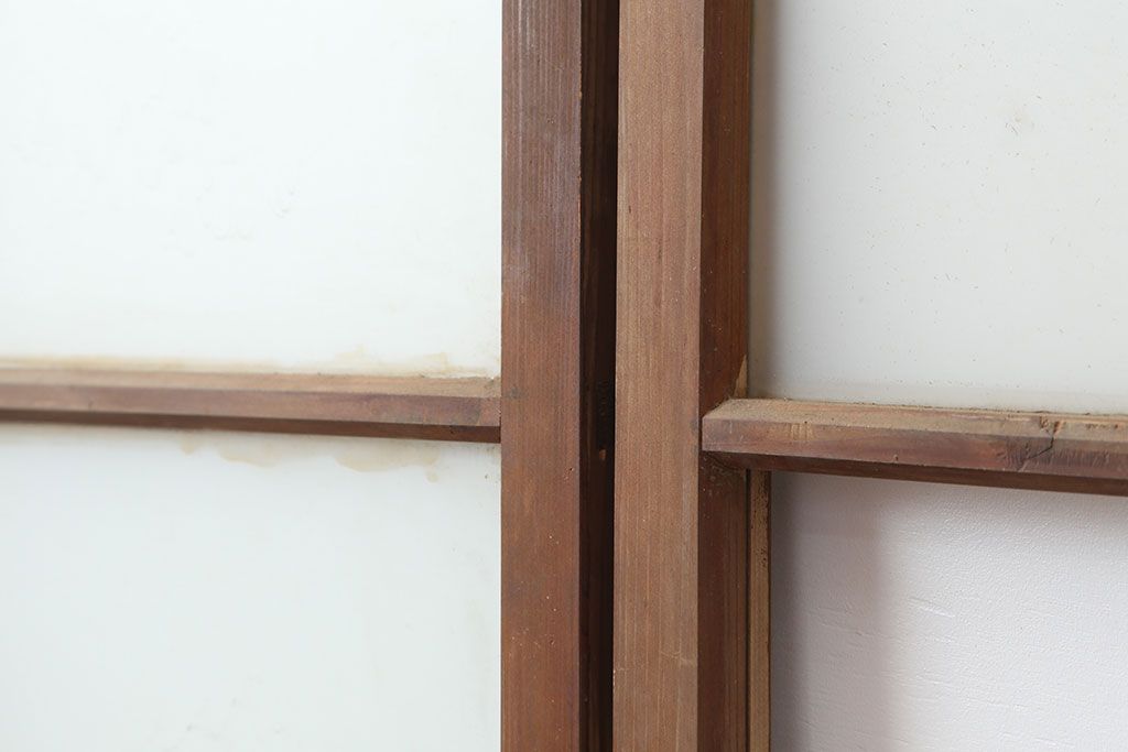 アンティーク建具　昭和初期　レトロな雰囲気が魅力の大きな窓2枚セット　(R-036791)