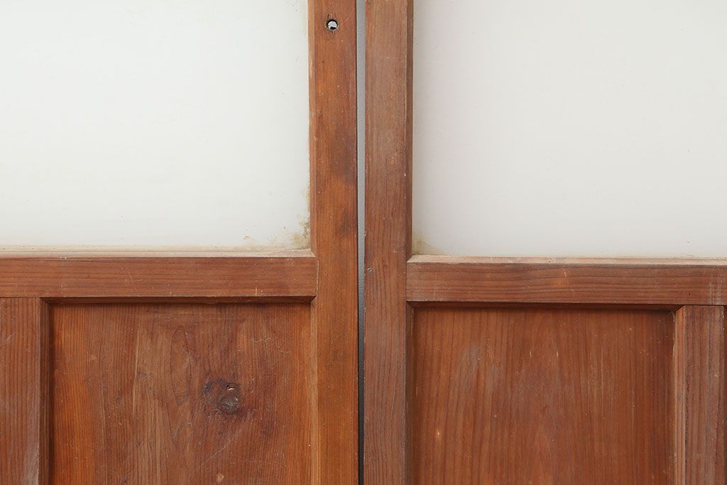 アンティーク建具　昭和初期　レトロな雰囲気が魅力の大きな窓2枚セット　(R-036791)