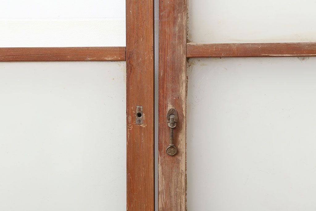アンティーク建具　昭和初期　レトロな雰囲気が魅力の大きな窓2枚セット　(R-036791)