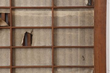 アンティーク建具　大正昭和初期　裏障子付き　縦桟が品のある雰囲気醸し出す格子戸2枚セット(ガラス帯戸、建具、引き戸)(R-036792)