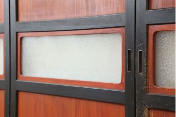 アンティーク建具　大正昭和初期　レトロな佇まいが魅力的なガラス帯戸3枚セット(建具、板戸、引き戸)(R-036794)