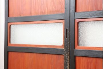 アンティーク建具　大正昭和初期　レトロな佇まいが魅力的なガラス帯戸3枚セット(建具、板戸、引き戸)(R-036794)