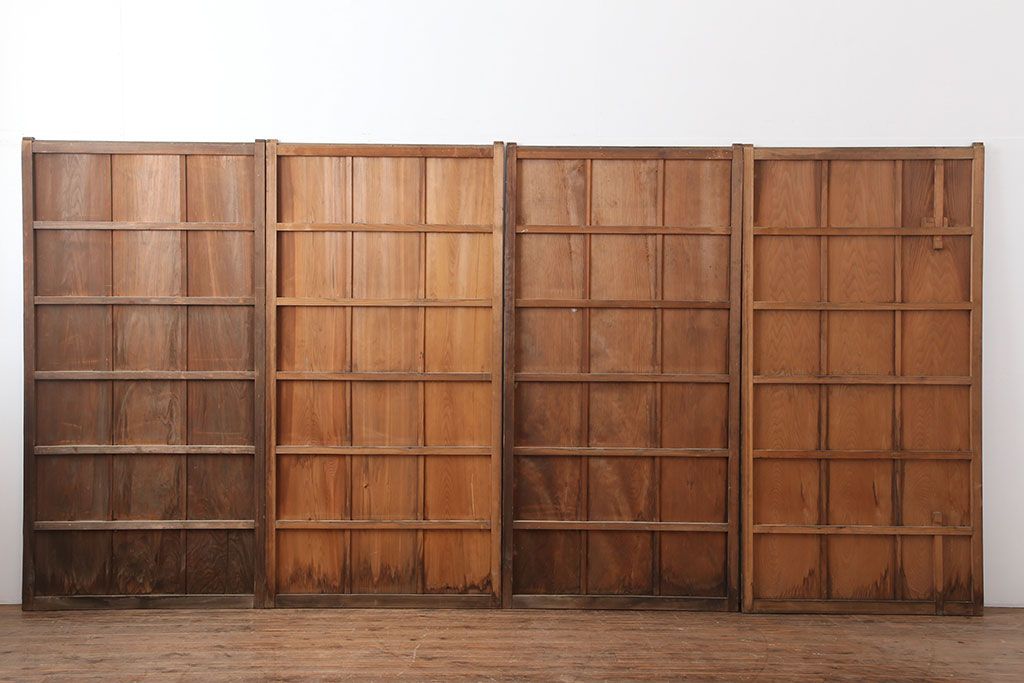 アンティーク建具　木味を楽しめる板戸4枚セット(引き戸、建具)(R-036796)