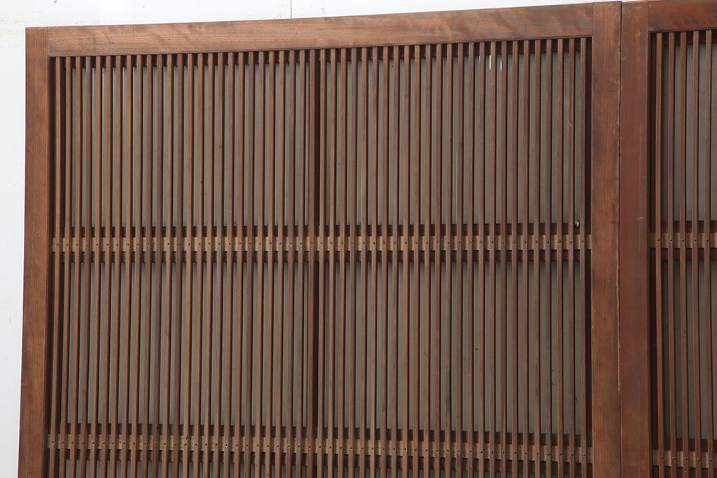 アンティーク建具　昭和初期　裏ガラス付き　腰板欅(ケヤキ)材　格子戸4枚セット(建具、引き戸)(R-036800)