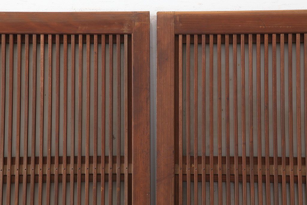 アンティーク建具　昭和初期　裏ガラス付き　腰板欅(ケヤキ)材　格子戸4枚セット(建具、引き戸)(R-036800)