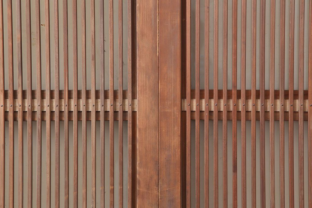 アンティーク建具　昭和初期　裏ガラス付き　腰板欅(ケヤキ)材　格子戸4枚セット(建具、引き戸)(R-036800)