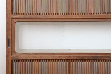 アンティーク建具　昭和初期　裏ガラス付き　腰板欅(ケヤキ)材　格子戸4枚セット(建具、引き戸)(R-036800)