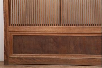 アンティーク建具　昭和初期　裏ガラス付き　腰板欅(ケヤキ)材　格子戸4枚セット(建具、引き戸)(R-036800)