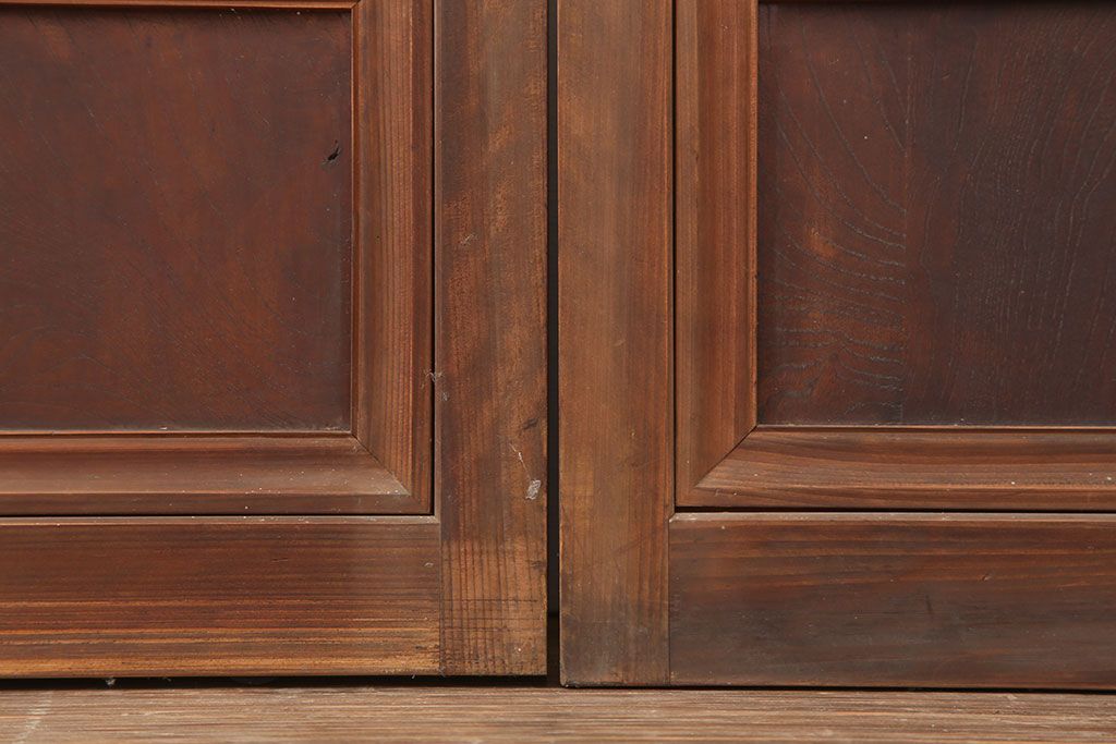 アンティーク建具　昭和初期　裏ガラス付き　腰板欅(ケヤキ)材　格子戸4枚セット(建具、引き戸)(R-036800)