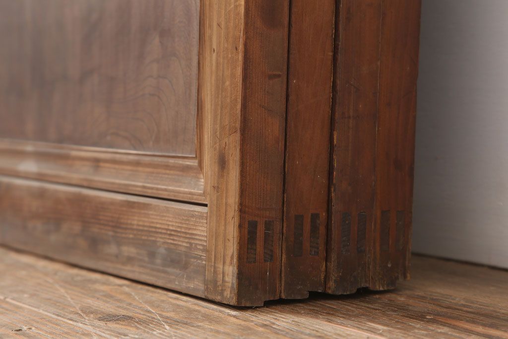 アンティーク建具　昭和初期　裏ガラス付き　腰板欅(ケヤキ)材　格子戸4枚セット(建具、引き戸)(R-036800)