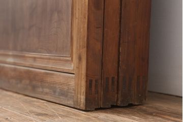 アンティーク建具　昭和初期　裏ガラス付き　腰板欅(ケヤキ)材　格子戸4枚セット(建具、引き戸)(R-036800)