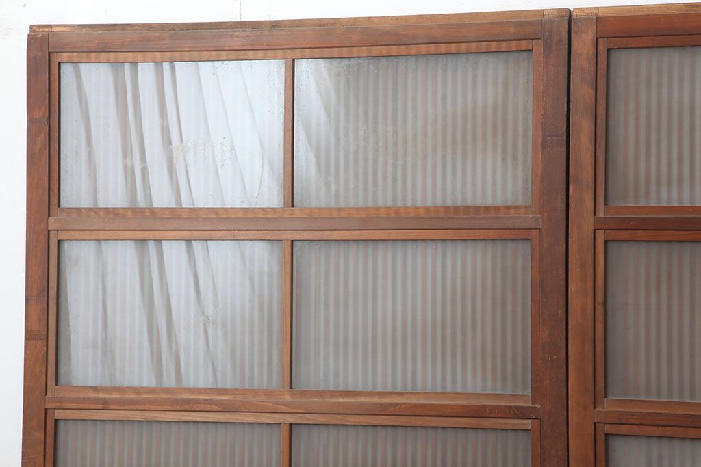アンティーク建具　昭和初期　裏ガラス付き　腰板欅(ケヤキ)材　格子戸4枚セット(建具、引き戸)(R-036800)
