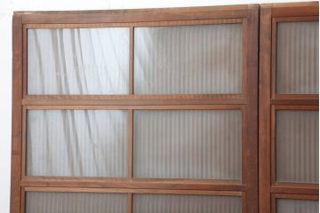 アンティーク建具　昭和初期　裏ガラス付き　腰板欅(ケヤキ)材　格子戸4枚セット(建具、引き戸)(R-036800)