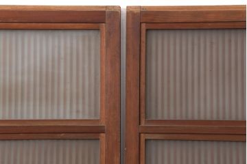 アンティーク建具　昭和初期　裏ガラス付き　腰板欅(ケヤキ)材　格子戸4枚セット(建具、引き戸)(R-036800)