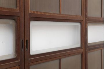 アンティーク建具　昭和初期　裏ガラス付き　腰板欅(ケヤキ)材　格子戸4枚セット(建具、引き戸)(R-036800)