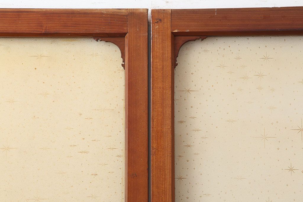 アンティーク建具　木味が魅力のレトロなガラス戸2枚セット　(R-036801)