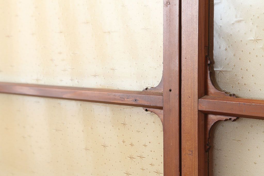 アンティーク建具　木味が魅力のレトロなガラス戸2枚セット　(R-036801)