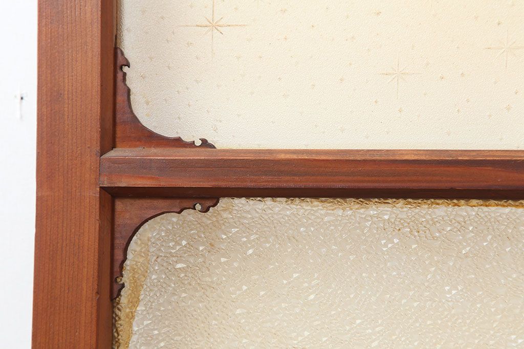 アンティーク建具　木味が魅力のレトロなガラス戸2枚セット　(R-036801)