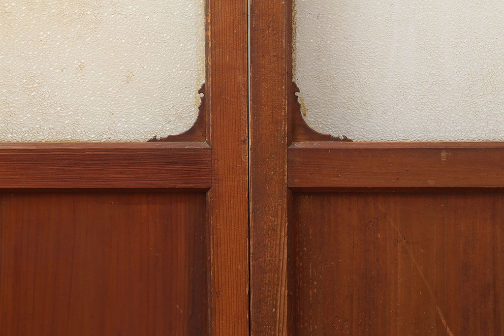 アンティーク建具　木味が魅力のレトロなガラス戸2枚セット　(R-036801)