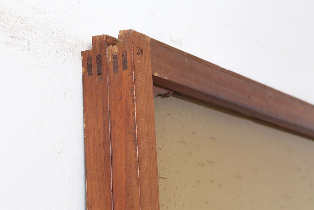 アンティーク建具　木味が魅力のレトロなガラス戸2枚セット　(R-036801)