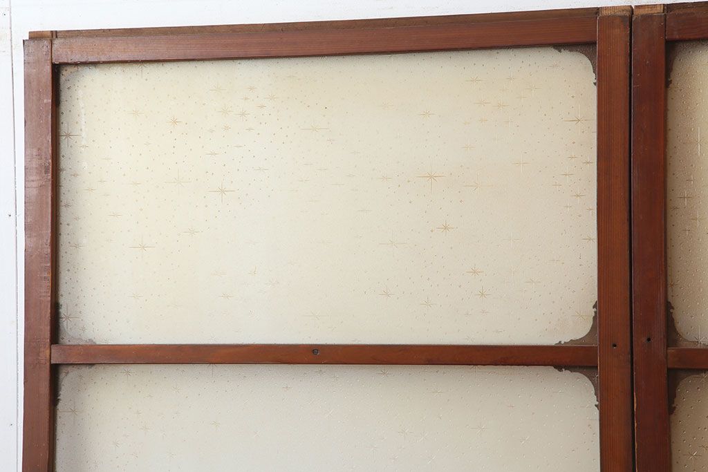 アンティーク建具　木味が魅力のレトロなガラス戸2枚セット　(R-036801)