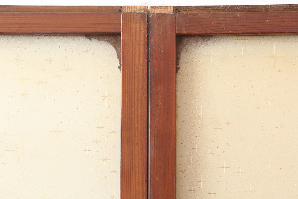 アンティーク建具　木味が魅力のレトロなガラス戸2枚セット　(R-036801)