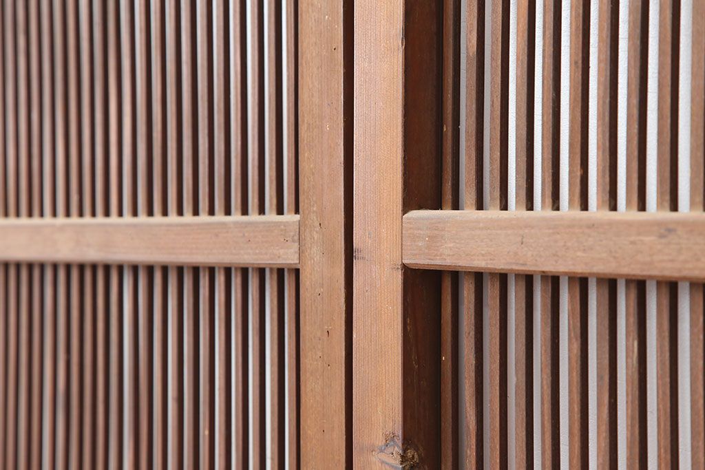 アンティーク建具 昭和初期 上品な和の空間づくりにおすすめな格子戸2枚セット(建具、引き戸)(R-036803)