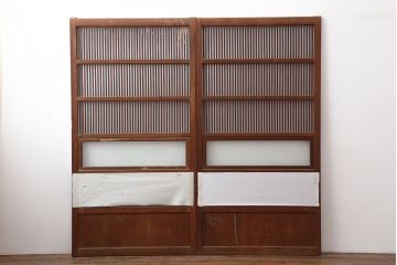 アンティーク建具　昭和初期　上品な和の空間づくりにおすすめな格子戸2枚セット　(R-036804)
