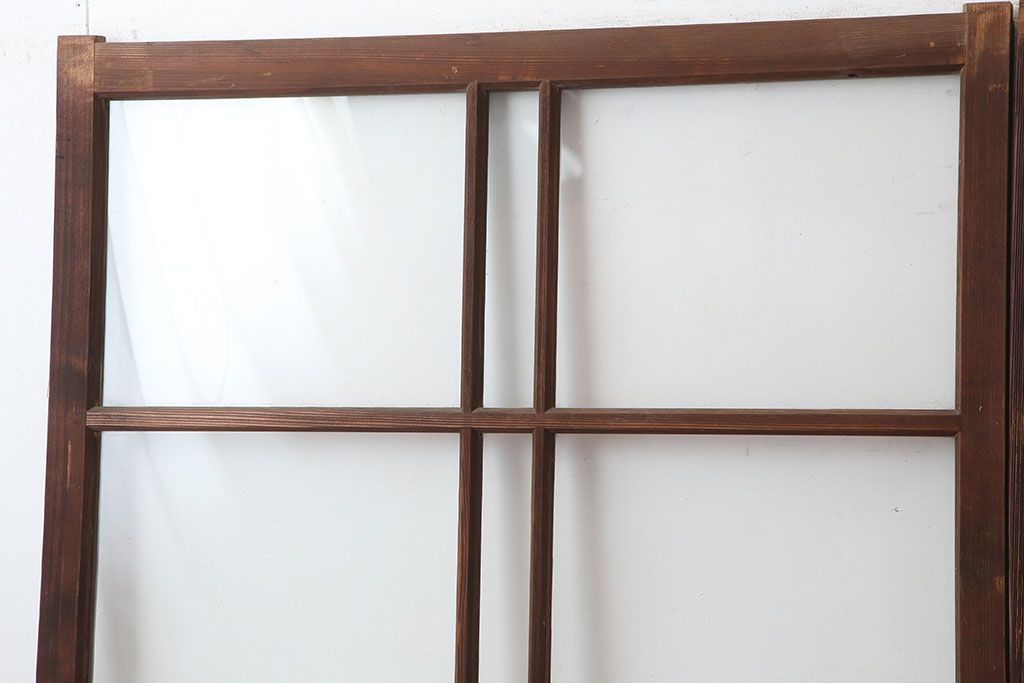 アンティーク建具　木味が魅力のレトロなガラス戸2枚セット(建具、引き戸)(R-036805)