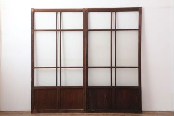 アンティーク建具　木味が魅力のレトロなガラス戸2枚セット(建具、引き戸)(R-036805)