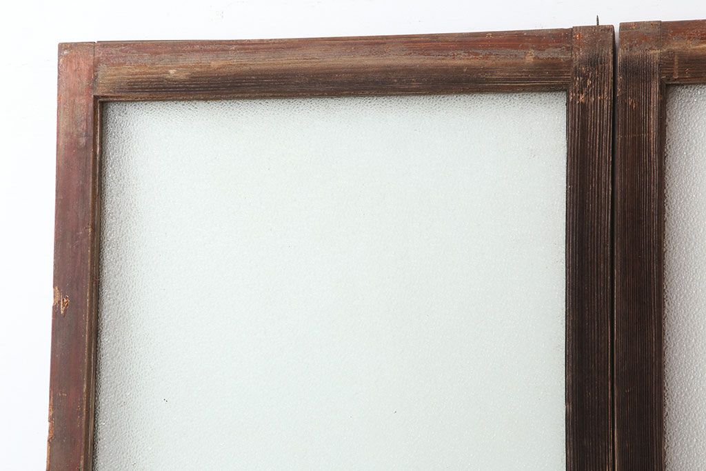 アンティーク建具　昭和初期　細身サイズ　ダイヤガラスが趣漂わせる引き戸2枚セット(建具、ガラス戸)(R-036806)