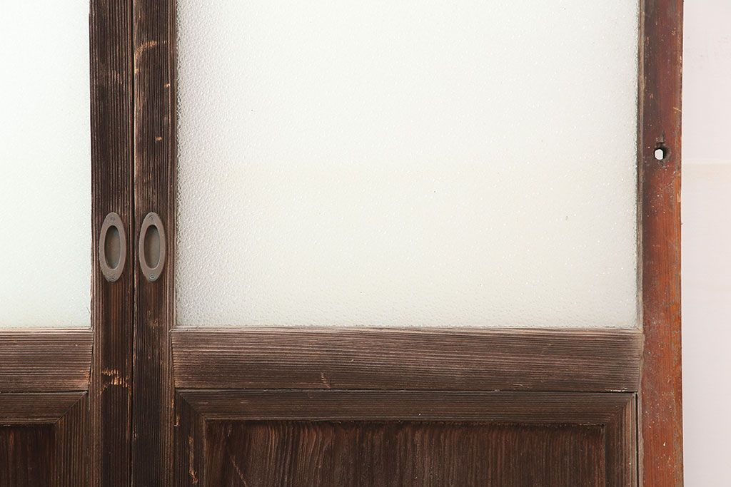 アンティーク建具　昭和初期　細身サイズ　ダイヤガラスが趣漂わせる引き戸2枚セット(建具、ガラス戸)(R-036806)