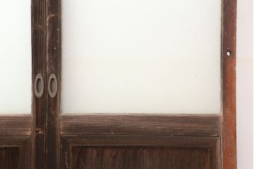 アンティーク建具　昭和初期　細身サイズ　ダイヤガラスが趣漂わせる引き戸2枚セット(建具、ガラス戸)(R-036806)