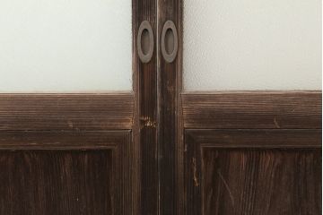 アンティーク建具　昭和初期　細身サイズ　ダイヤガラスが趣漂わせる引き戸2枚セット(建具、ガラス戸)(R-036806)