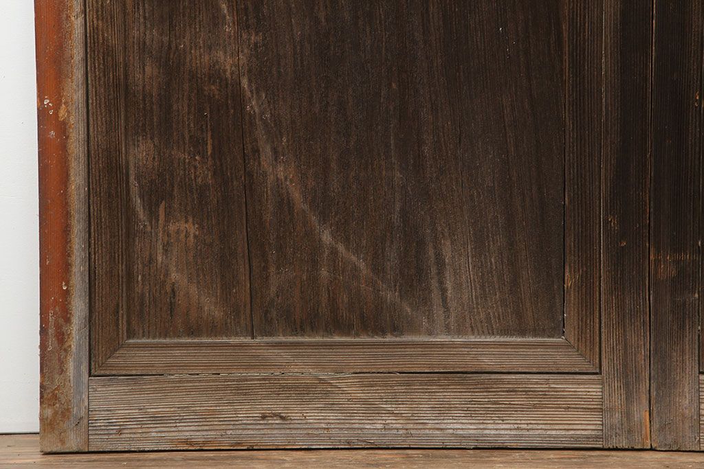 アンティーク建具　昭和初期　細身サイズ　ダイヤガラスが趣漂わせる引き戸2枚セット(建具、ガラス戸)(R-036806)